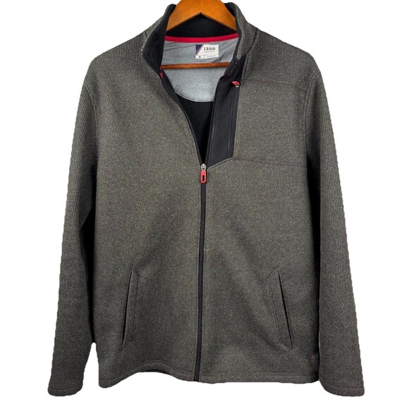IZod Performx Full Zip Medium Dark Gray Tweed Sweater Jacket Fleece Lined Men’s - Picture 2 of 9